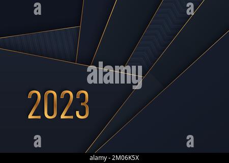 2023 Neujahrsgrußkarte goldenes Logo Design, Einladung, Kalender, Party, goldenes Weihnachtslabel Vektorbild Stock Vektor