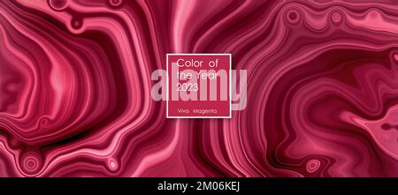 Viva Magenta Farbe des Jahres 2023, kreative Grafik horizontale Illustration, Magenta Flüssigeffekt Textfarbe des Jahres 2023 Viva Magenta. 3D Abbildung Stockfoto