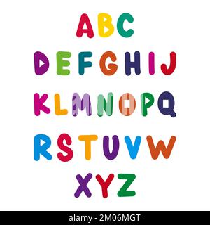 Dekorative niedliche Schriftart und Buchstabe für Kinder. Farbenfrohe Vektordarstellung. Stock Vektor