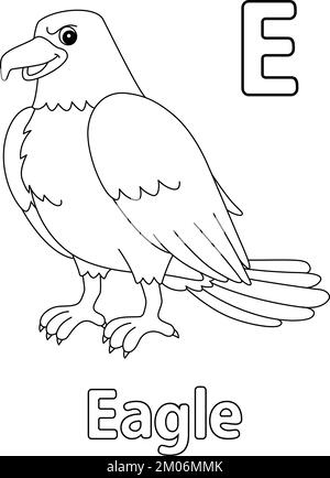 Eagle Animal Alphabet ABC Isolated Coloring Seite E Stock Vektor