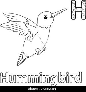 Comingbird Alphabet ABC Isolated Coloring Seite H Stock Vektor