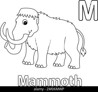 Mammoth Alphabet ABC Isolated Coloring Seite M Stock Vektor