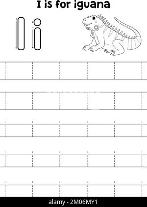 Iguana Animal Tracing Letter ABC Coloring Seite I Stock Vektor