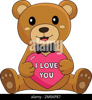 Valentinstag Teddybär Cartoon Colored Clipart Stock Vektor