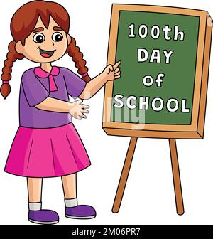 100. Day of School Student Girl Cartoon Clipart Stock Vektor