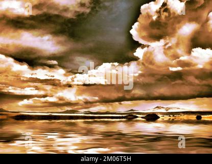 Impressionismus-Kunst. Wolken über dem Berghorn. 3D-Rendering Stockfoto