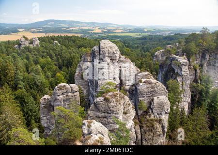 Hruboskalske skalni mesto Felspanorama, Sandsteinfelsen Stadt, Cesky raj, böhmisches oder Böhmisches Paradies, Tschechische Republik Stockfoto