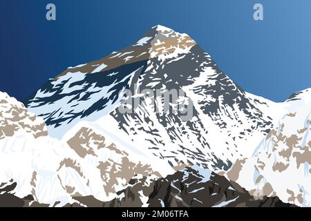 Mount Everest von der nepalesischen Seite aus gesehen von gokyo, Vektorbild, Mount Everest 8.848 m, Khumbu-Tal, Sagarmatha-Nationalpark, Nepal Himalaya mou Stock Vektor