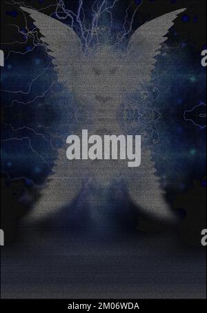 Die Flügel des weißen Engels spiegeln sich im Wasser wider. 3D-Rendering Stockfoto