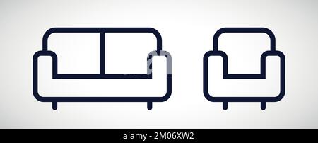 Sofa oder Sofa und Sessel Symbol Wohnzimmermöbel Vektorsymbol Stock Vektor