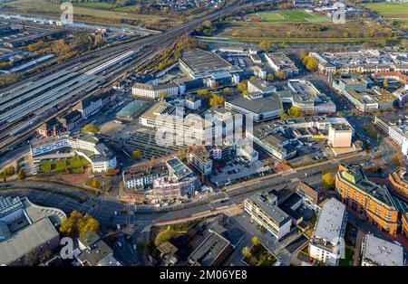 Luftaufnahme, Stadtzentrum am Platz der Deutschen Einheit und Neubau an der Neuen Bahnhofstraße im Bezirk Mitte in Hamm, Ruhrgebiet, Nordrhein-Westfalen, Deutschland, Bauarbeiten, Gebäudebereich, Baustelle, Grundstücke, Baumaßnahme, Bauprojekt, Baustelle, Stadt Hamm, DE, Europa, Hamm, Luftaufnahmen, Neubau, Übersicht, Vogelperspektive, Vogelperspektive, Übersicht Stockfoto