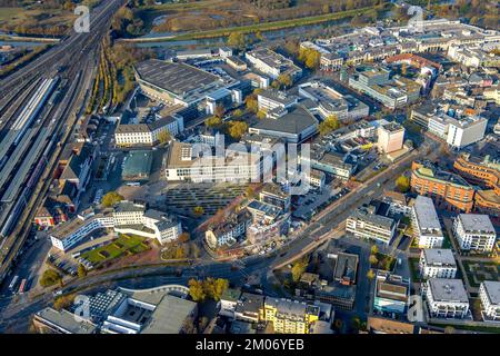 Luftaufnahme, Stadtzentrum am Platz der Deutschen Einheit und Neubau an der Neuen Bahnhofstraße im Bezirk Mitte in Hamm, Ruhrgebiet, Nordrhein-Westfalen, Deutschland, Bauarbeiten, Gebäudebereich, Baustelle, Grundstücke, Baumaßnahme, Bauprojekt, Baustelle, Stadt Hamm, DE, Europa, Hamm, Luftaufnahmen, Neubau, Übersicht, Vogelperspektive, Vogelperspektive, Übersicht Stockfoto