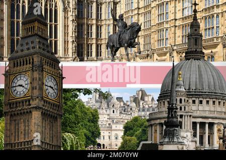 Einige berühmte Denkmäler der britischen Hauptstadt London, eine der wichtigsten und besuchten Hauptstädte der Welt Stockfoto