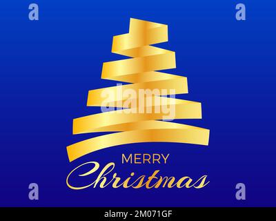 Goldenes Band in Form eines Weihnachtsbaums. Weihnachtsbaum aus Goldband. Frohe Weihnachten und Frohes neues Jahr. Design für Grußkarte, invi Stock Vektor