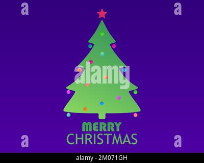 Frohe Weihnachten. Abgestufter Weihnachtsbaum, dekoriert mit Weihnachtsbällen und einem roten Stern. Design für Grußkarte, Einladung und Banner. Vektorbeleuchtung Stock Vektor