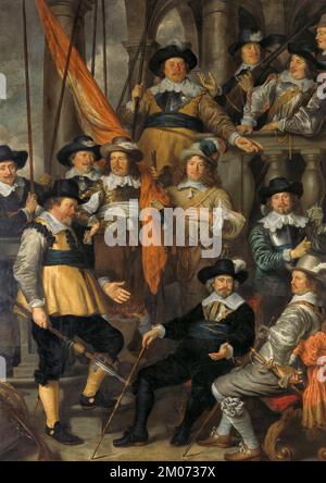 Offiziere und andere Bürgermeister des XVIII. Bezirks in Amsterdam unter dem Kommando von Captain Albert Bas und Leutnant Lucas Conijn. Öl auf Leinwand des niederländischen Malers Govert Flink 1645. Meisterwerk der Malerei Stockfoto