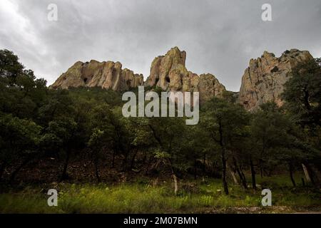 Die verführerische, zerklüftete Landschaft der Chiricahua Mountains ist eine Freizeitattraktion im Süden von Arizona, USA Stockfoto