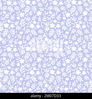 Kleine weiße Blüten auf blauem Hintergrund nahtloses Vektormuster. Stock Vektor