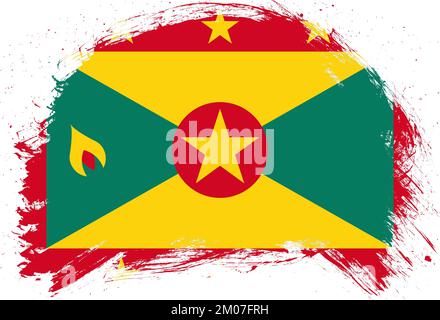 Mit einem Pinsel bemalte grenada-Flagge mit Strichpinsel in Used-Farbe auf weißem Hintergrund Stockfoto