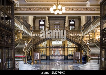 Architektonische Details des Palacio de Correos (Post), auch bekannt als Correo Mayor (Hauptpostamt) im historischen Zentrum der Stadt. Stockfoto