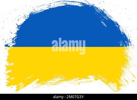 Mit einem Pinsel bemalte ukrainische Flagge auf weißem Hintergrund Stockfoto