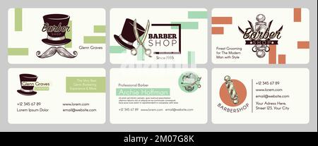 Logo des Friseurladens auf Visitenkarten-Set Stock Vektor