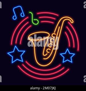 Neonschild oder Logotyp des Jazz-Clubs oder Barvektors Stock Vektor