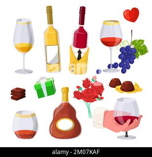 Cartoon-Set mit Wein und Cognac-Vektorgetränken Stock Vektor