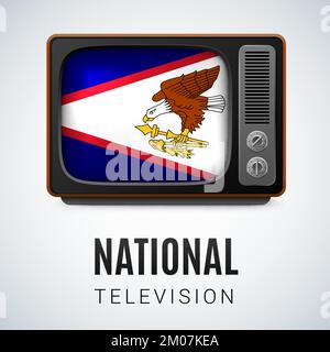 Vintage TV und Flag of American Samoa als Symbol National Television. Tele-Empfänger mit Flaggendesign Stock Vektor