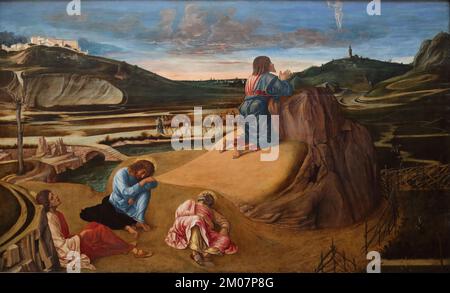 The Agony in the Garden vom italienischen Renaissance-Maler Giovanni Bellini in der National Gallery, London, Großbritannien Stockfoto