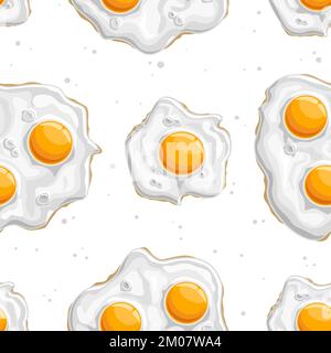 Vector Fried Eggs Nahtloses Muster, dekorativer, sich wiederholender Hintergrund mit ausgeschnittener Illustration verschiedener ganzer Spiegeleier, eine Gruppe flach liegender gekochter Eier Stock Vektor