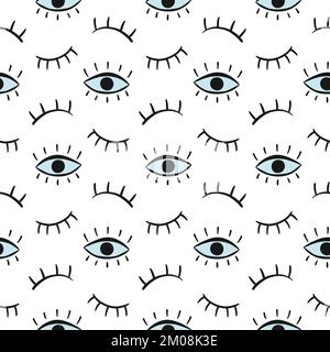 Nahtloses Augenmuster. Vektor, von Hand gezeichnet, Augen offen, geschlossen Stock Vektor