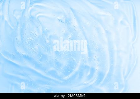 Hyaluronsäure-Hautpflegeprodukt mit Blasen. Abstraktes Muster für Blue Jelly Cleaner Stockfoto