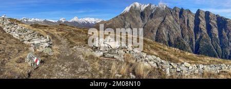 Blick auf das Lötschental mit Hogleifa und Wannihorn, Oberi Meiggu, Gampel, Wallis Stockfoto