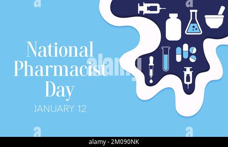 Der National Pharmacist Day wird jedes Jahr am 12. Januar begangen, der Tag konzentriert sich auf die Bedeutung von Apothekern und ehrt, wie sehr sie unsere beeinflussen Stock Vektor