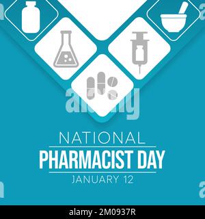 Der National Pharmacist Day wird jedes Jahr am 12. Januar begangen, der Tag konzentriert sich auf die Bedeutung von Apothekern und ehrt, wie sehr sie unsere beeinflussen Stock Vektor