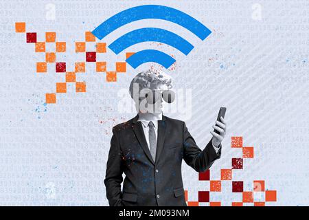 Geschäftsmann und moderne Technologien, Internet-Telefon und Wi-Fi am Arbeitsplatz Stockfoto