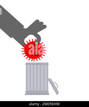 Werfen Sie die Virus-Zelle in den Müll. Die Hand wirft Virus in den Mülleimer. Stock Vektor