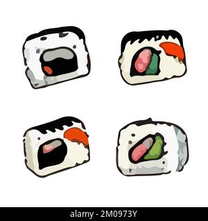 Japanische Küche von Sushi und Rolls Bar Vector Stock Vektor