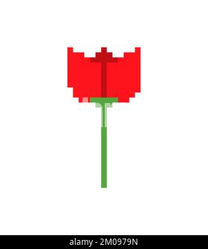 Tulpenrot Blume Pixel Art. 8-Bit-Vektordarstellung Stock Vektor