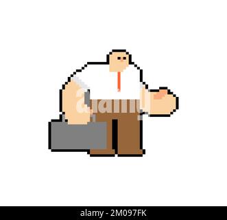 Ein typischer Büroangestellter mit Pixel Art. 8-Bit-Büroangestellter mit durchschnittlicher Größe und durchschnittlichem Erscheinungsbild, wie jeder andere auch Stock Vektor