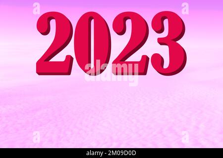 Kalender 2023. Volume Date of the New Year 2023 Farbe: Via Magenta auf hellem rosa Hintergrund mit Farbverlauf, 3D, Kopien des Weltraums. Styli Stockfoto