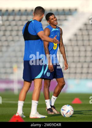 Englands Marcus Rashford während eines Trainings im Al Wakrah Sports Complex in Al Wakrah, Katar. Foto: Montag, 5. Dezember 2022. Stockfoto