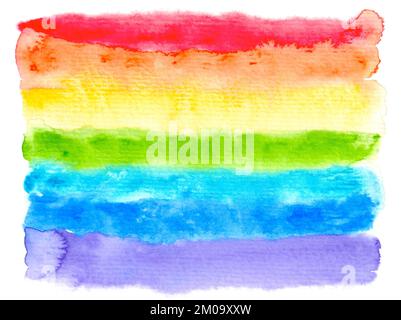 Farbenfroher Regenbogenhintergrund. Handgezeichneter, wasserfarbener Hintergrund mit flüssigen Farben. Stockfoto