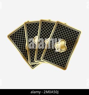 Ein Fan von Spielkarten, bestehend aus vier schwarzen und goldenen Pik-Ass, Diamanten, Clubs, Herzen. Vektor-Illustrations-Poker und Casino von allen Ass Stock Vektor