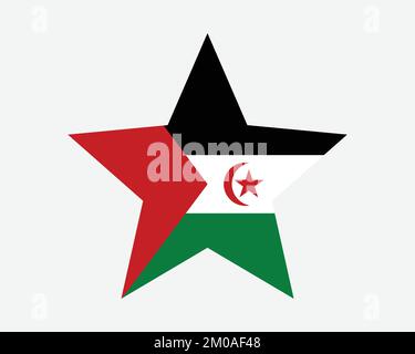 Saharawi-Sternflagge. Flagge In Sternform Der Westsahara. SADR Sahrawi Country National Banner Symbol Vektor flache Druckvorlagen Grafik Stock Vektor