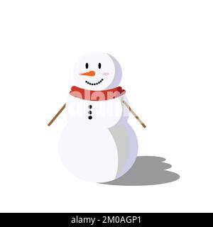 Eine Vektordarstellung eines einfachen Schneemanns mit Schatten, Weihnachtssymbol auf weißem Hintergrund. Stock Vektor
