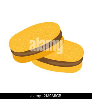 Alfajor de Maicena, traditionelle chilenische Sandwichkekse gefüllt mit Kondensmilch oder Schokolade. Darstellung des isolierten Vektor-Clips. Stock Vektor