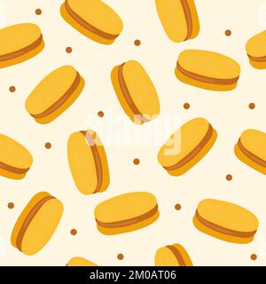Nahtloses Muster – Alfajor de Maicena, traditionelle chilenische Sandwich-Kekse gefüllt mit Kondensmilch oder Marmelade. Endlose Cartoon-Textur Stock Vektor