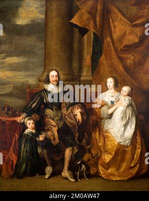 König Karl I. und seine Familie - König Karl I., Königin Henrietta Maria, Prinz von Wales und Prinzessin Mary Remi Van Leemput - 17.. Jahrhundert Stockfoto
